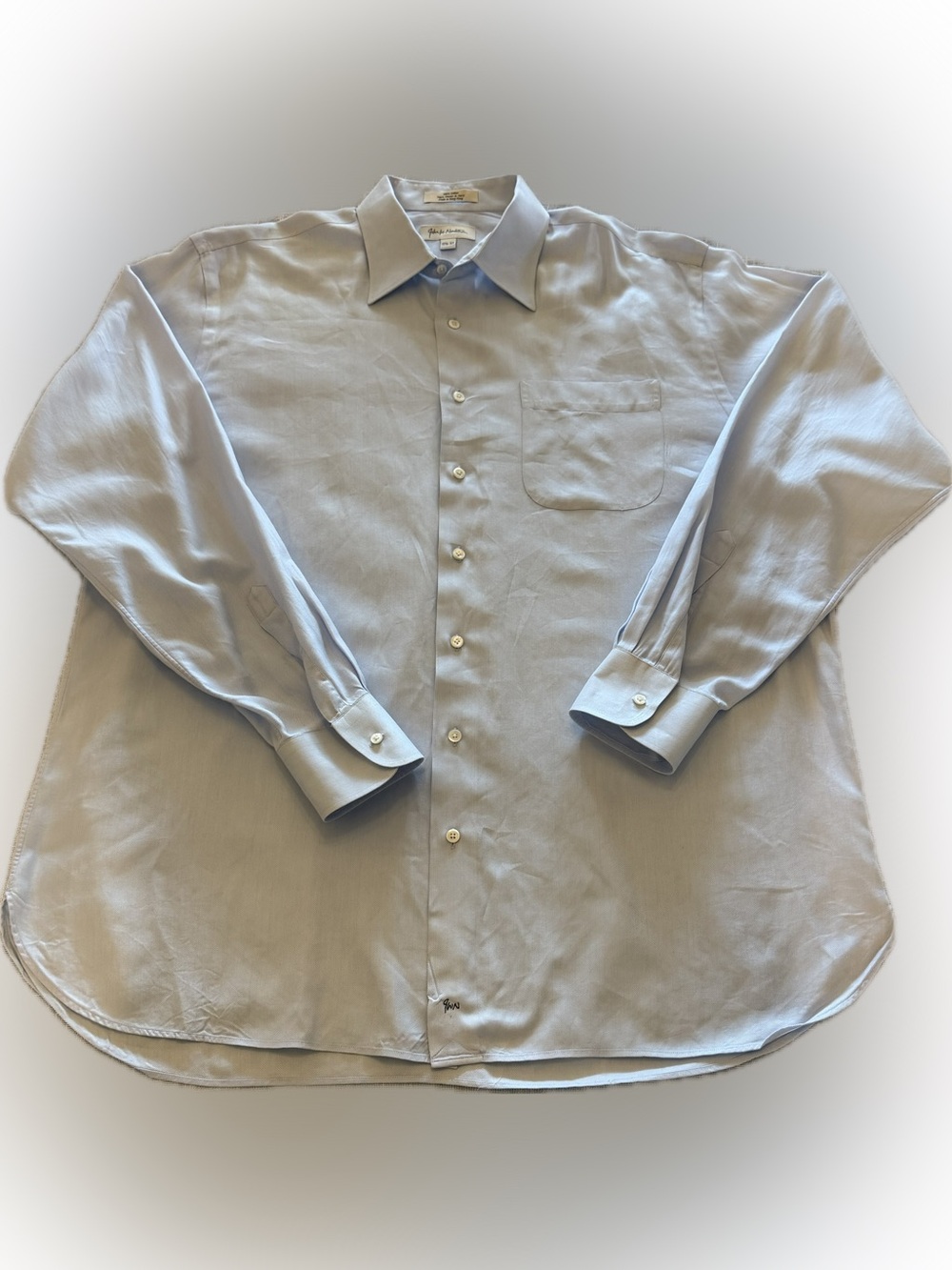 John W Nordstrom Blue Herringbone Dress Shirt Men 17.5 37 Italian Fabric